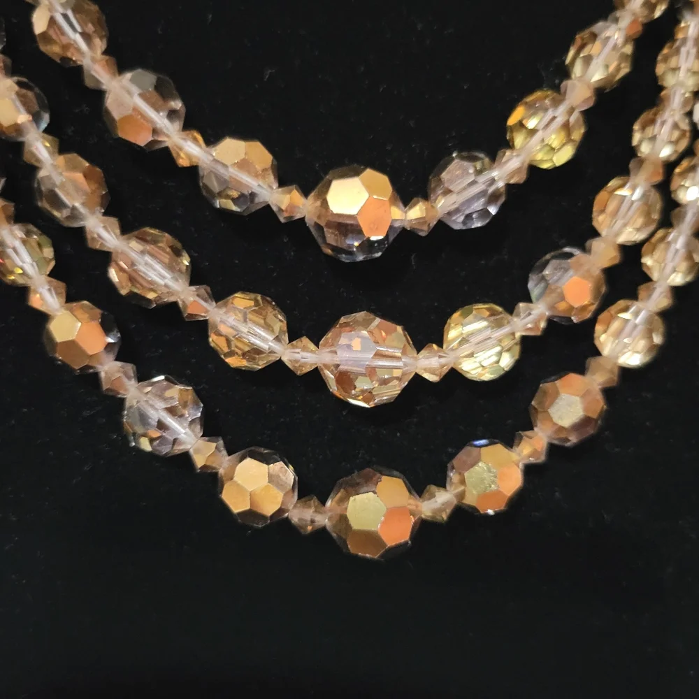 Triple Strand Champagne AB Crystal Necklace